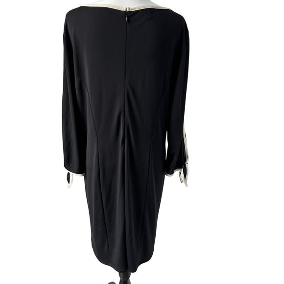 TALBOTS Women's XL Black White Tie 3/4 Sleeve‎ Sheath Dress Professional Stretch - Picture 4 of 8